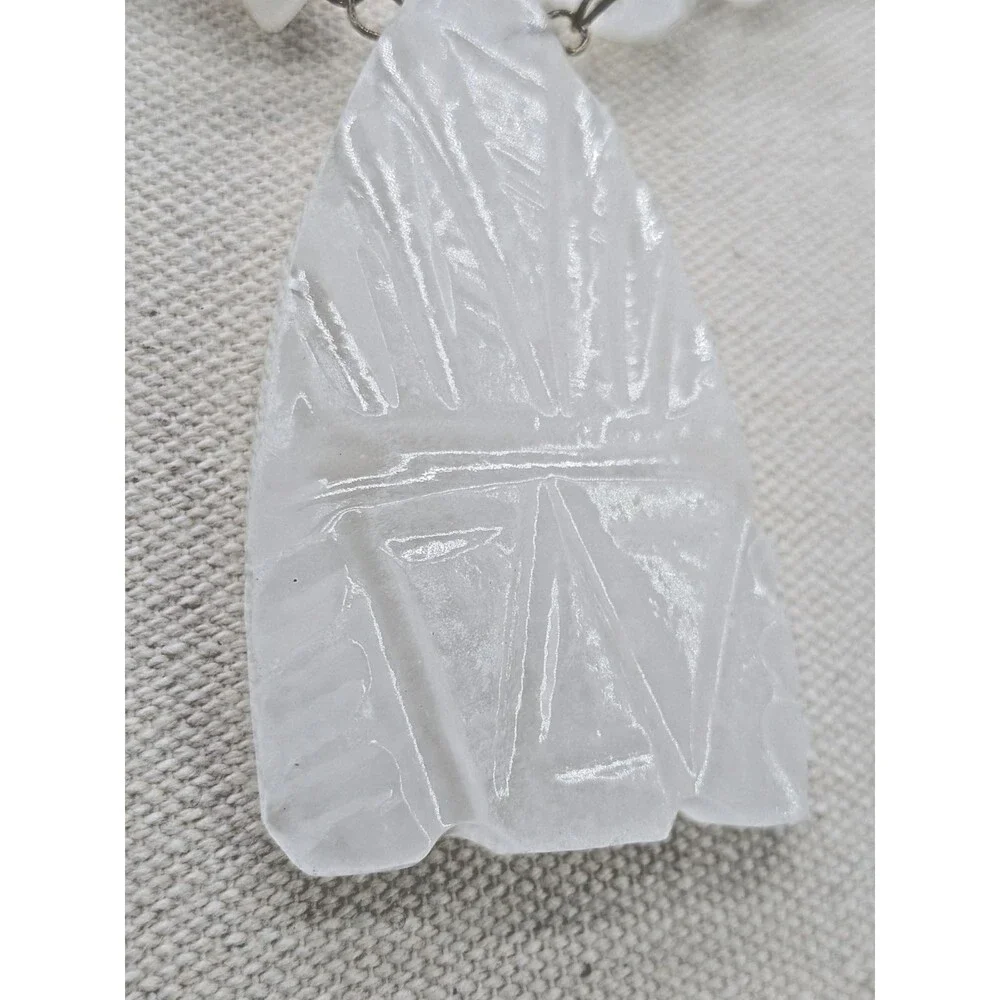 Vintage White Quartz Face Pendant Necklace Infinity Loop Silver Tone 17 In 103g